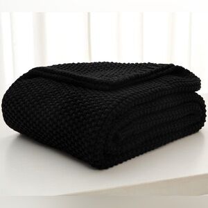 NEW Longhui Bedding Chunky Cable Knit Throw Blanket - Black - 60” x 80”